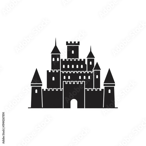 Medieval Castle Silhouette with Towers and Battlements.