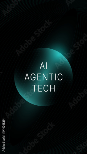 Artificial intelligence Agentic AI logo with abstract futuristic line circle geometry with neon glow effect in turquoise gradient modern vertical circular tech curve for AGI assistance innovation.