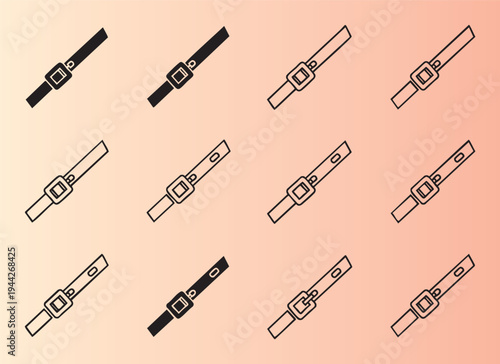 Collection of different seatbelt buckles and straps isolated illustration