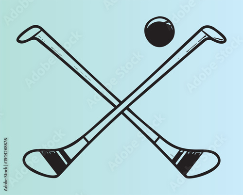 Crossed field hockey sticks with ball ready for sports action