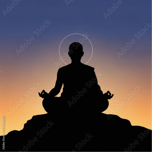 Meditating Person Silhouette in Lotus Position.