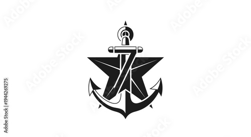 Nautical emblem with anchor and star.