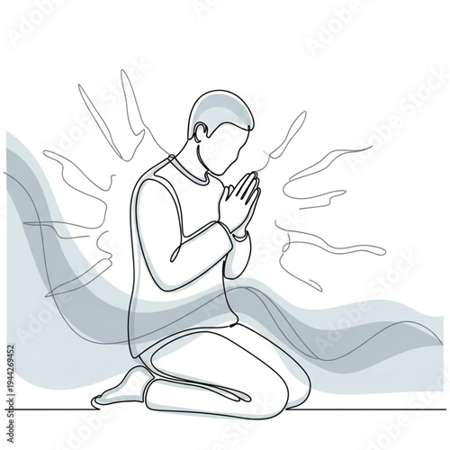 Man Kneeling in Prayer with Hands Together.