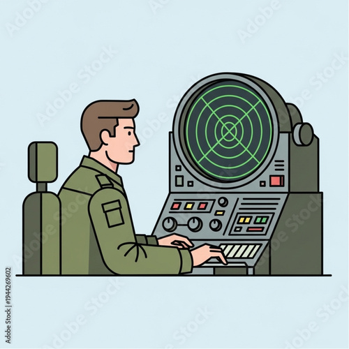 Military Officer Operating Radar System.