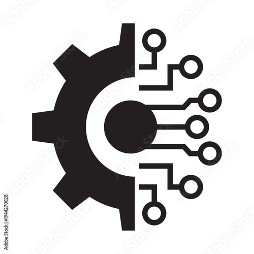 flat gear icon vector with circuit path