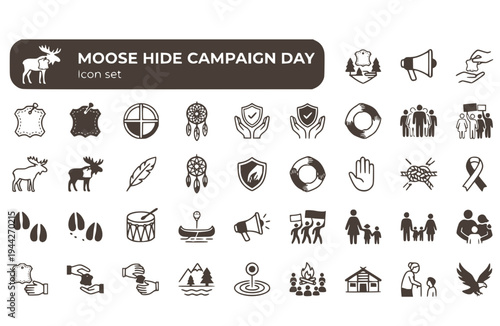 Moose Hide Campaign Day Icon Set Indigenous Awareness Violence Prevention Women Children Community Action Social Movement Vector Illustration