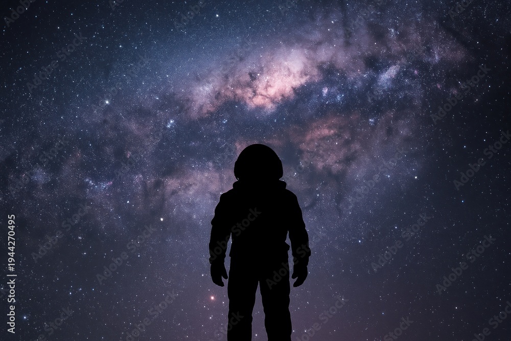 Fototapeta premium Astronaut beneath stunning galaxy.