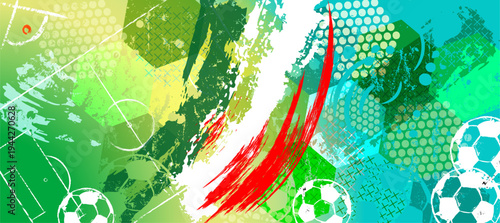 soccer or football illustration for the great soccer event with paint strokes and splashes,  mexico national colors