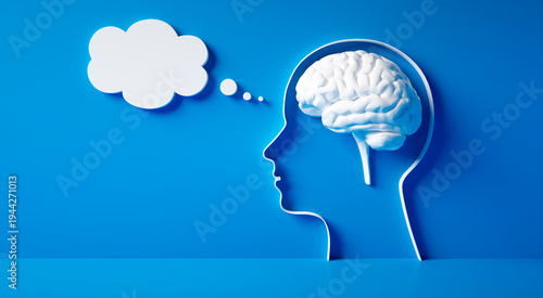 Fotografía Conceptual artwork showing a 3D silhouette of a head with white brain and though