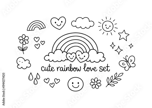 Wallpaper Mural cute rainbow love set. Hand-drawn doodle illustration of cute rainbow love set. In the middle, one slightly Torontodigital.ca