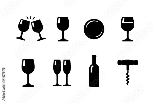 Wine Glasses Clinking. Filled icon set of Wine Glasses Clinking: two wine glasses clinking, wine glass side