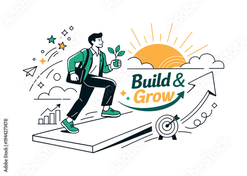 Entrepreneur's Path. Entrepreneurial Drive Concept. A confident entrepreneur stepping onto a large