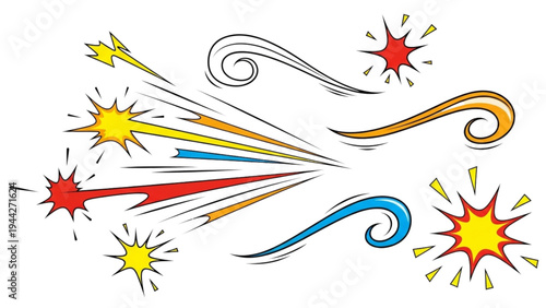 Vibrant colorful fireworks explode in night sky with swirling patterns