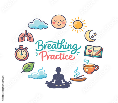 Breathing Practice Doodles. Breathing Practice. Hand drawn illustration of Breathing Practice. lungs icon,