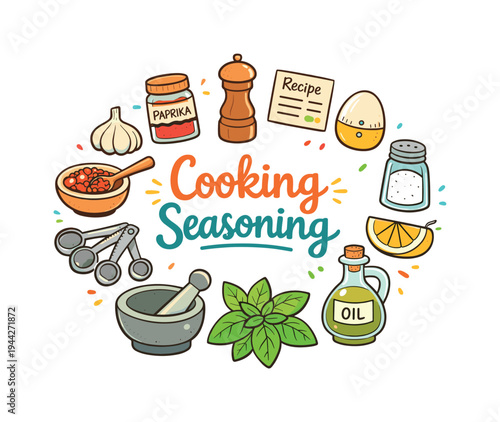 Cooking Seasoning. Hand drawn illustration of Cooking Seasoning. spice jar set, pepper grinder, salt shaker,