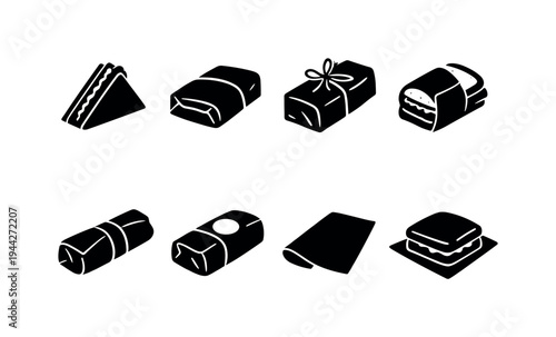 Sandwich Wrapped Paper. Filled icon set of Sandwich Wrapped Paper: wrapped sandwich triangle, sandwich in