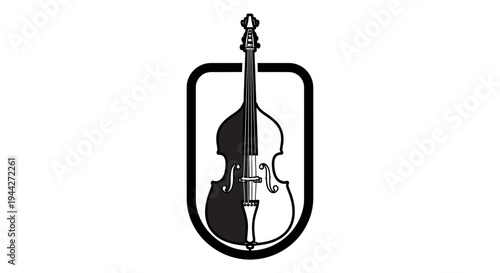 Black violin silhouette in oval frame.