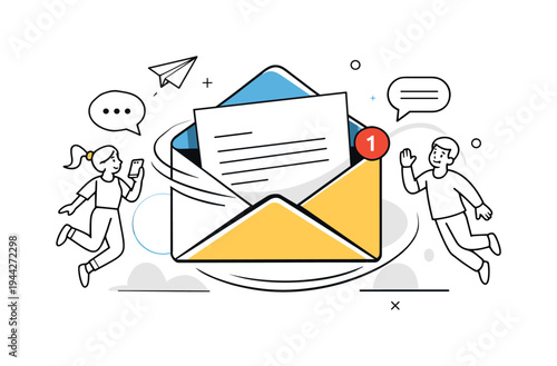 Digital Envelope Illustration. Email envelope message concept. A bold geometric envelope slightly open, a