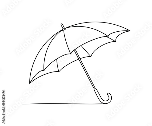 "Rainy Day Umbrella". Minimalistic one-line drawing umbrella tilted slightly with smooth curved handle and
