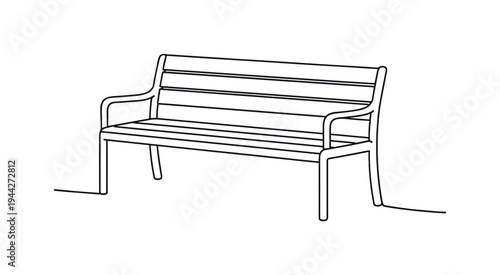 "Quiet Park Seat". Minimalistic one-line drawing elegant bench silhouette with straight legs and balanced