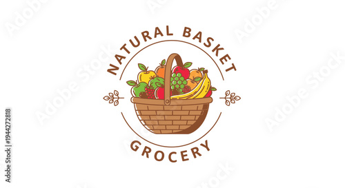 Fresh fruit in wicker grocery basket.