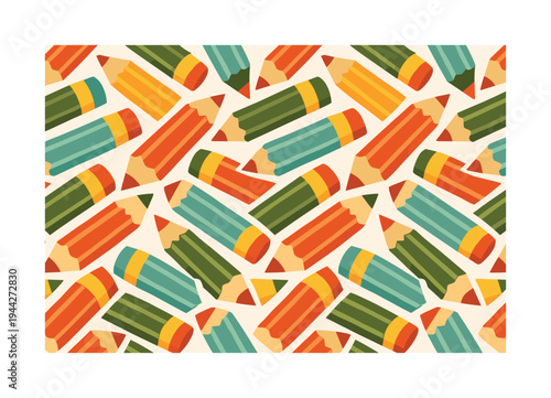 retro oversized pencil layout seamless pattern, repeating pattern, surface design, textile print, large