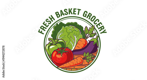 Fresh vegetable basket grocery logo.