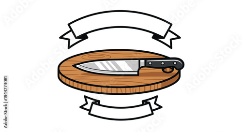 Knife on a wooden cutting board.