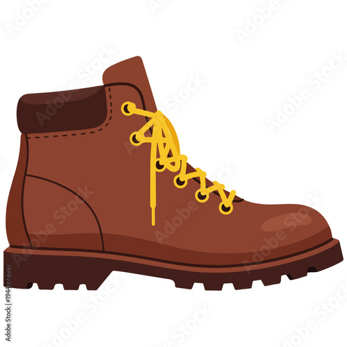 Brown Leather Work Hiking Boot Flat Vector Illustration