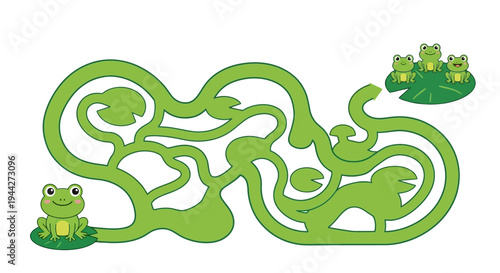 Colorful maze featuring cartoon frogs and lily pad pathways