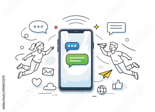 Smartphone Communication Concept. Smartphone communication concept. A sleek geometric smartphone centered