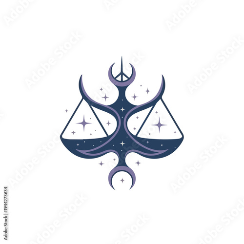 Astrological Symbol with Crescent Moons and Stars.