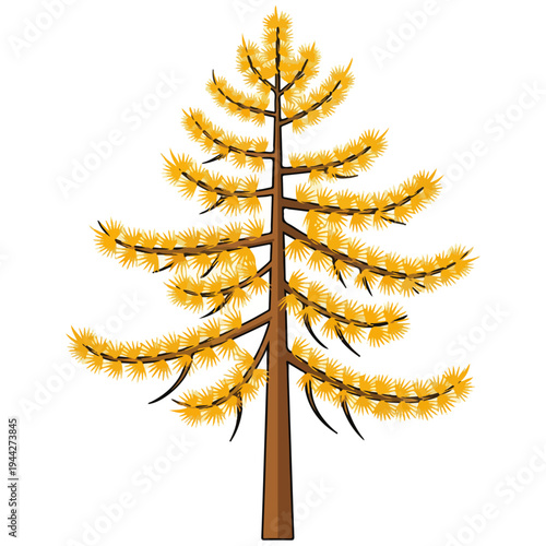 Golden Autumn Larch Tree Flat Vector Illustration