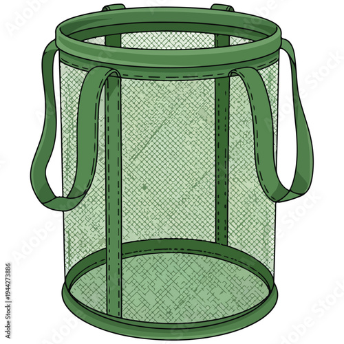 Green Mesh Collapsible Garden Bucket Vector Illustration