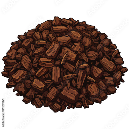 isolated dark brown dried wood chip pile flat vector illustration
