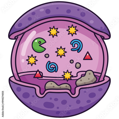 Kawaii Purple Clamshell Cosmic Terrarium Vector Illustration