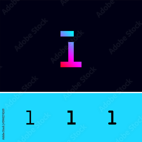 Number 1, digital numeral one, including set of four different cyber numbers 1, vector illustration 10EPS