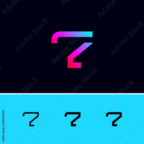 Number 7, digital numeral seven, including set of four different cyber numbers 7, vector illustration 10EPS