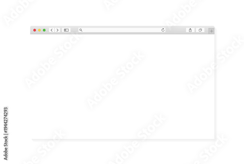Modern browser window design isolated on transparent background. Web window screen mockup. Internet empty page concept with shadow. Vector PNG