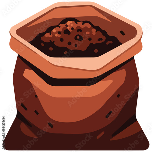 roasted coffee grounds burlap sack flat vector illustration template