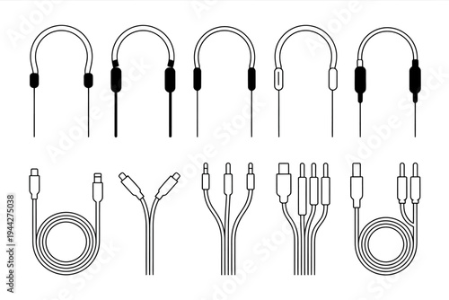 Variety of headphones and audio cables for connectivity and sound solutions