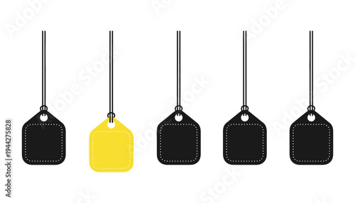 A tag icon set with one yellow label hanging in a row