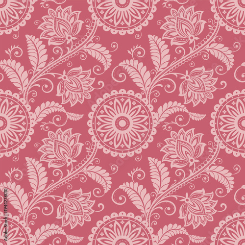 floral pattern vintage ethnic modern embroidery texture boho design vector illustration hand drawn flower motif branches leaves wallpaper seamless background border.