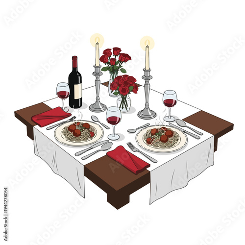 Formal Dinner Table Setting with Wine and Roses.