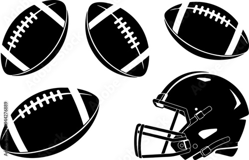 American Football Players Team Silhouette Vector Illustration