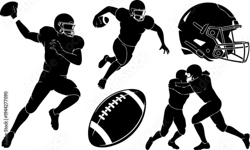 American Football Players Team Silhouette Vector Illustration