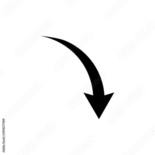 Arrow curve down icon. Decline direction symbol. Downward trend sign