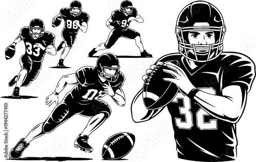 American Football Players Team Silhouette Vector Illustration