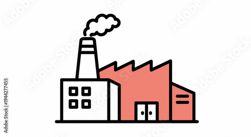 Industrial factory building illustration with chimney smoke for production concept