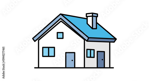 Simple house illustration with blue roof and chimney vector graphic